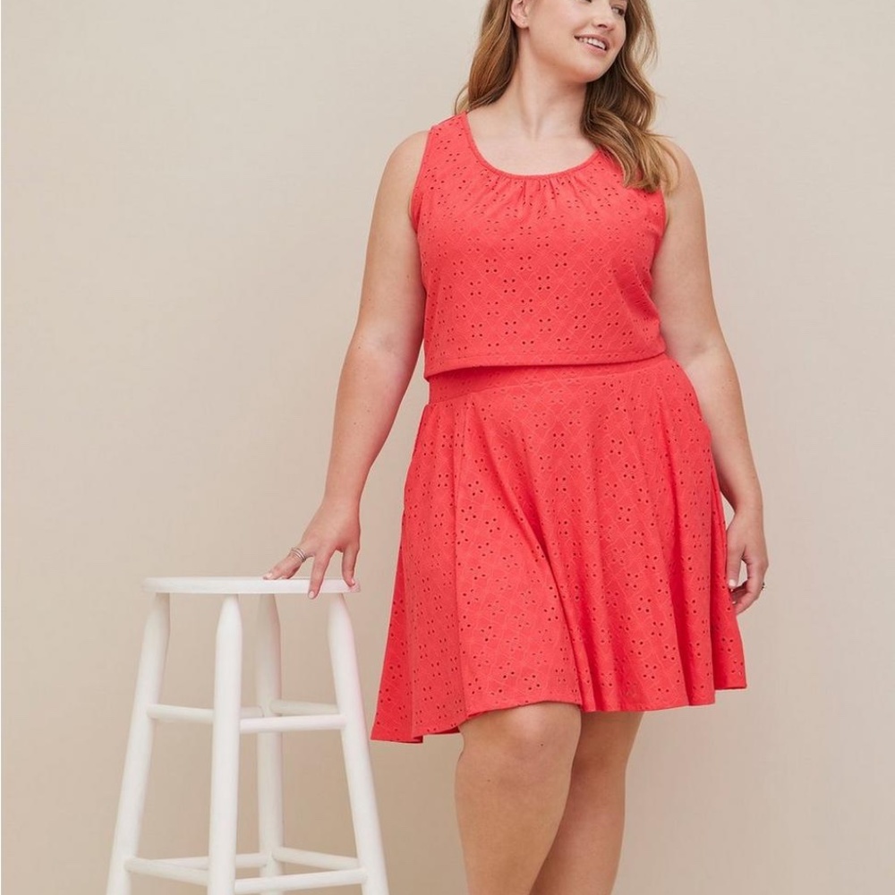 Torrid Skirt Top Set 5X Skater Coral/Pink Eyelet Mini Plus Size Tank Shirt New
